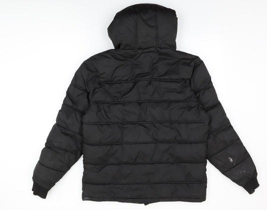 Threadbare Mens Black Puffer Jacket Coat Size S Zip
