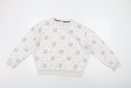 Disney Womens White Geometric Cotton Pullover Sweatshirt Size 10 Pullover - Winnie The Pooh Print