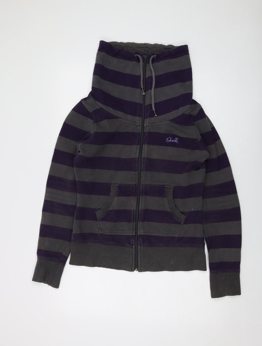 O'Neill Womens Grey Striped Cotton Full Zip Sweatshirt Size L Zip