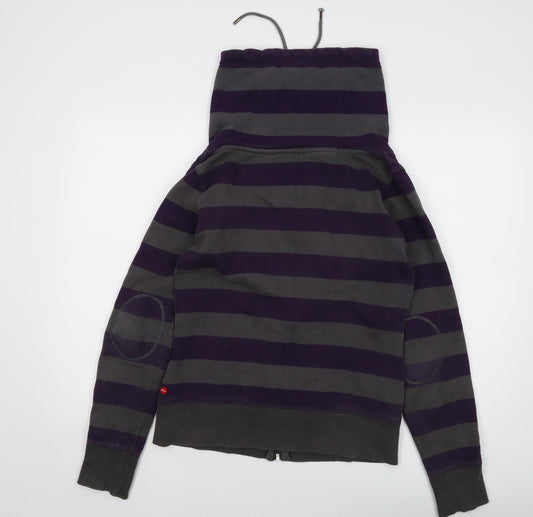 O'Neill Womens Grey Striped Cotton Full Zip Sweatshirt Size L Zip