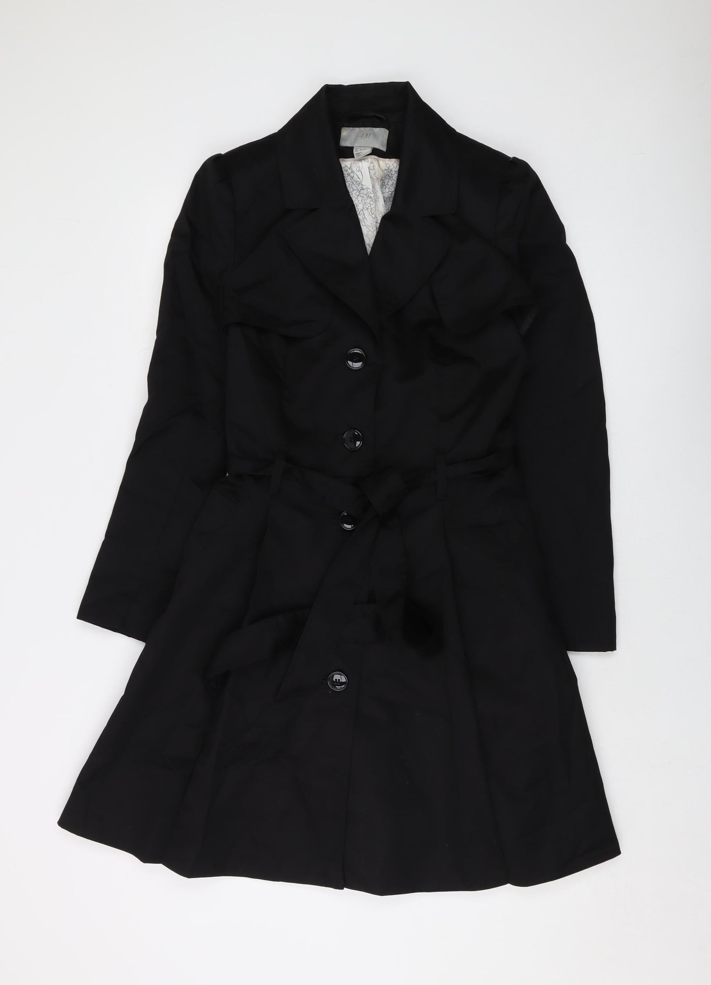 H&M Womens Black Overcoat Coat Size 10 Button