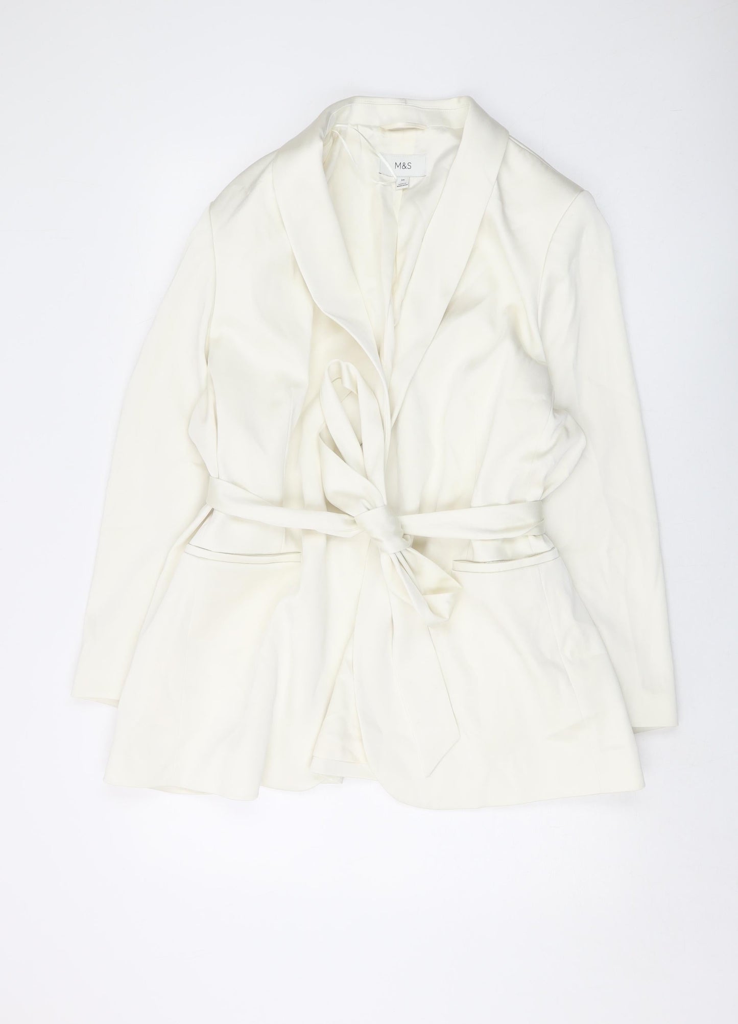 Marks and Spencer Womens Ivory Jacket Size 24 Tie