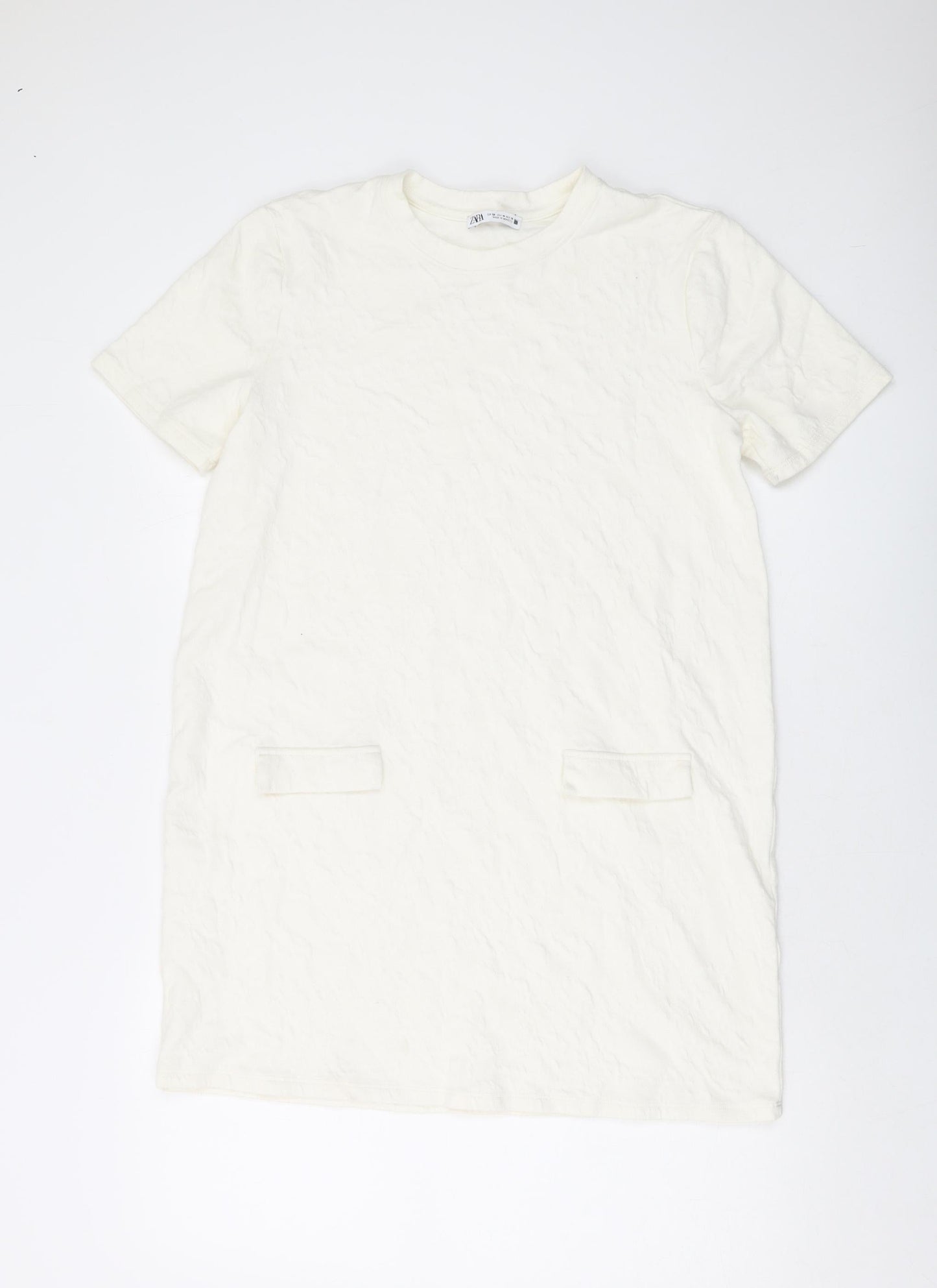 Zara Womens Ivory Polyester Tunic T-Shirt Size M Crew Neck
