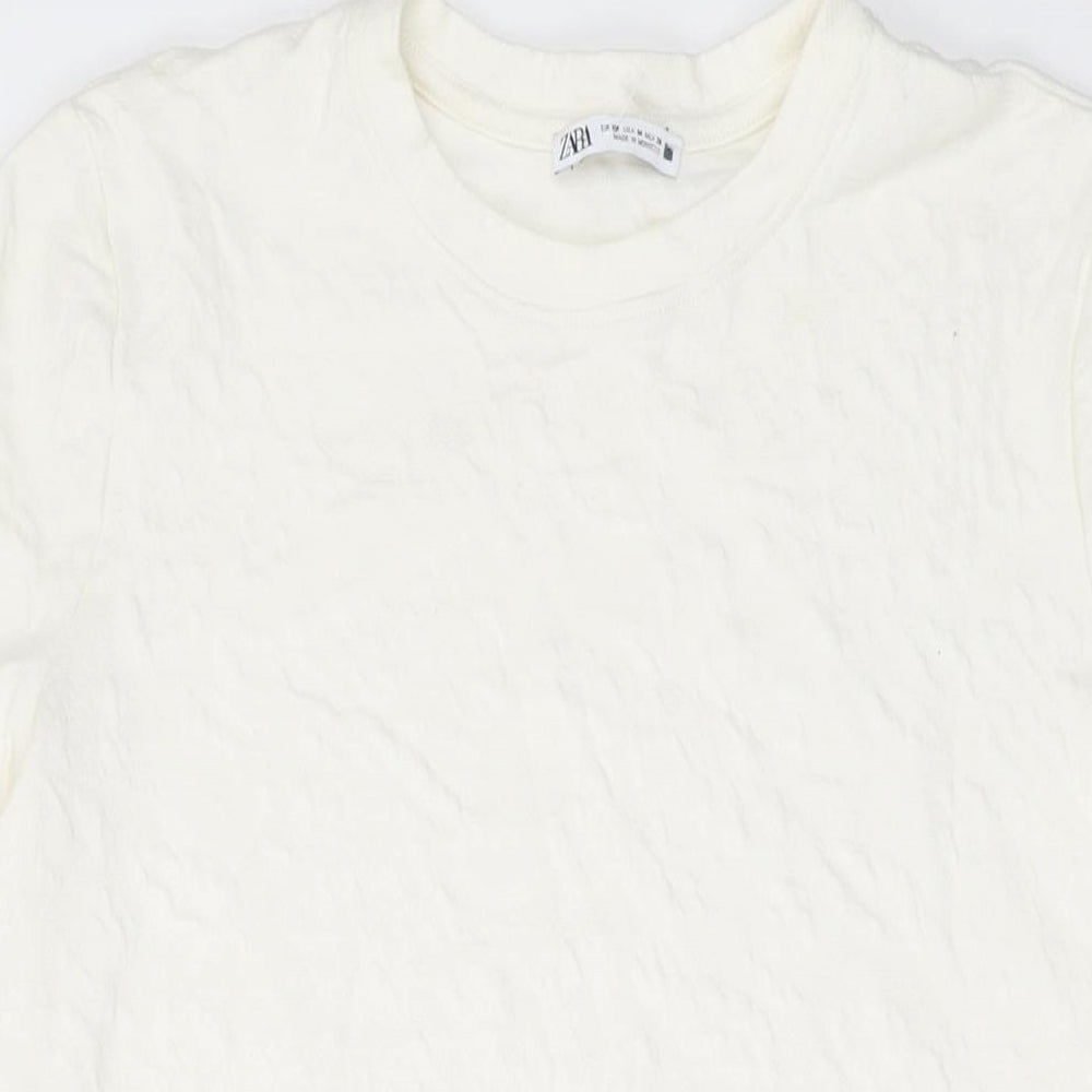Zara Womens Ivory Polyester Tunic T-Shirt Size M Crew Neck