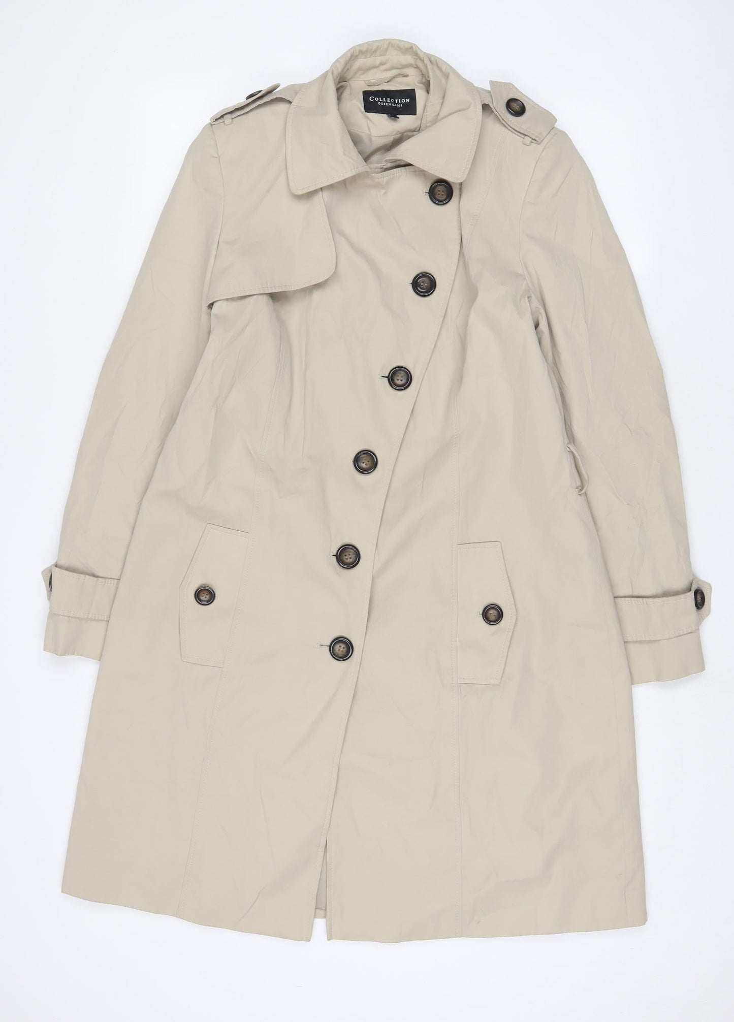 Debenhams Womens Beige Overcoat Coat Size 12 Button