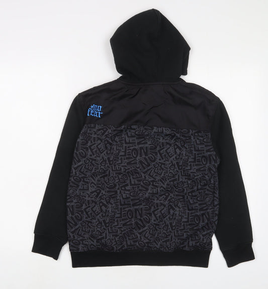 No Fear Boys Black Geometric Cotton Full Zip Hoodie Size 13 Years Zip - Logo, Embroidered