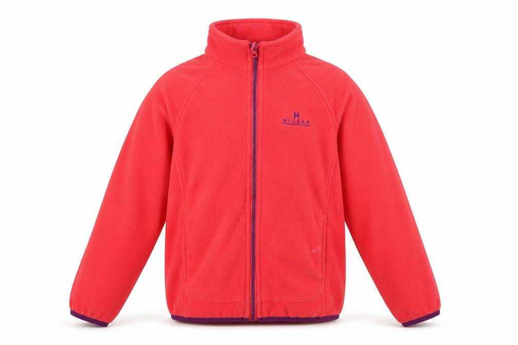Front view of Hi Gear girls’ pink jacket, size 11-12, years zip