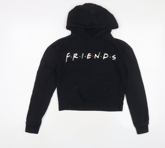 FRIENDS Girls Black Cotton Pullover Hoodie Size 11-12 Years Pullover