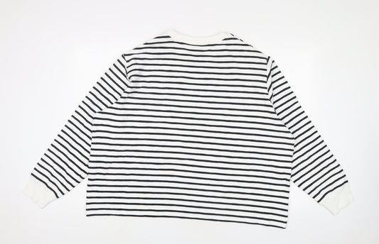 Marks and Spencer Womens White Striped Cotton Pullover Sweatshirt Size XL Pullover - Buttons