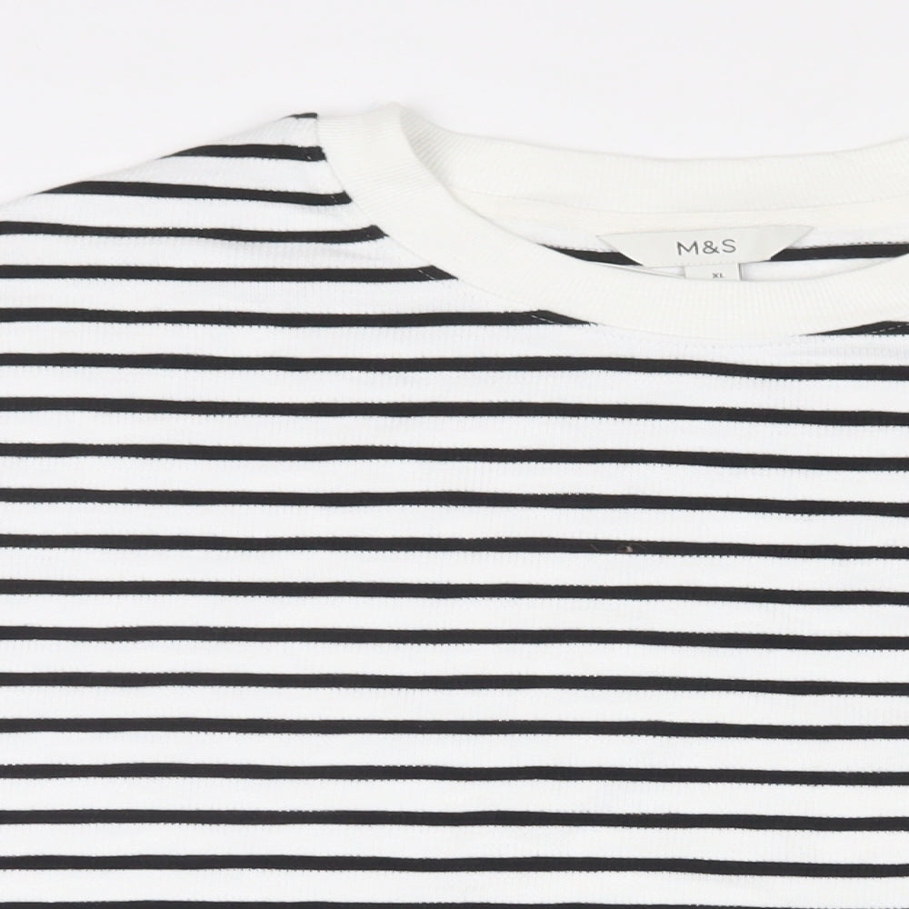 Marks and Spencer Womens White Striped Cotton Pullover Sweatshirt Size XL Pullover - Buttons