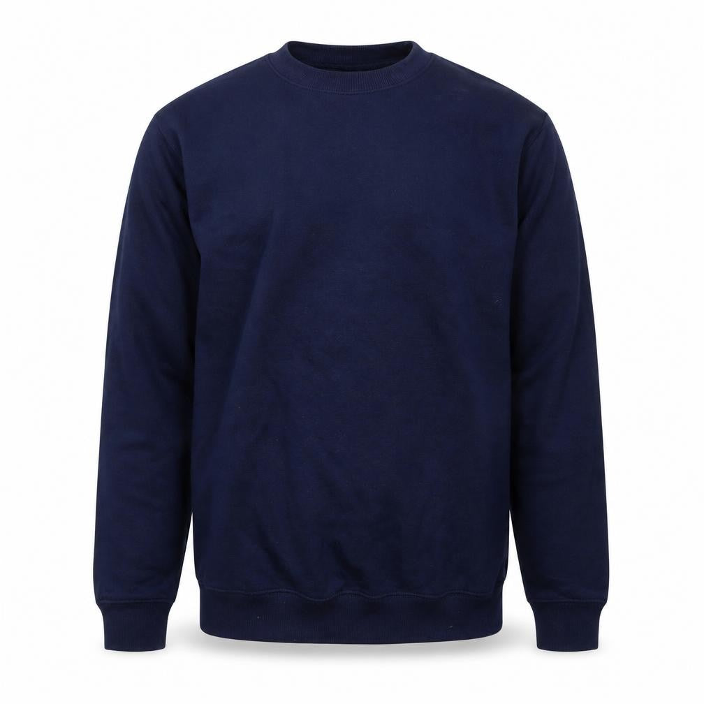 Front view of boohooMAN men’s blue polyester pullover sweatshirt, size M