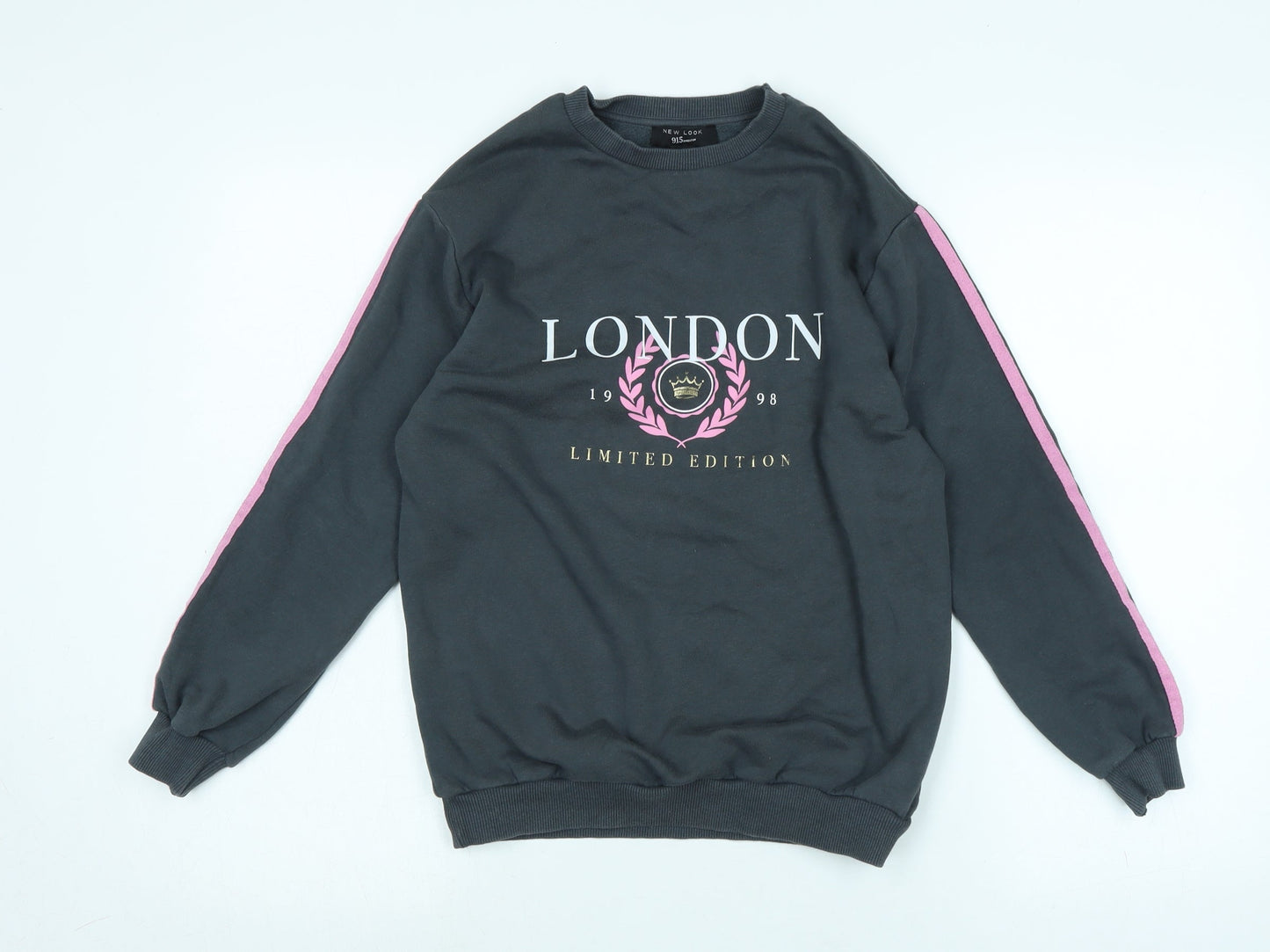 New Look Girls Grey Polyester Pullover Sweatshirt Size 9 Years