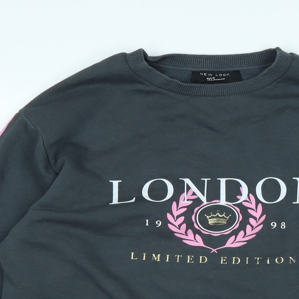 New Look Girls Grey Polyester Pullover Sweatshirt Size 9 Years
