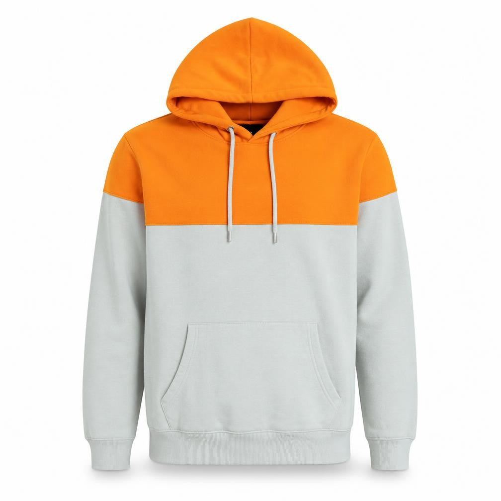 Front view of boohooMAN men’s grey polyester pullover hoodie, size L