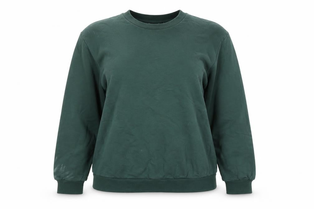 Front view of ASOS women’s green polyester pullover sweatshirt, size UK 12