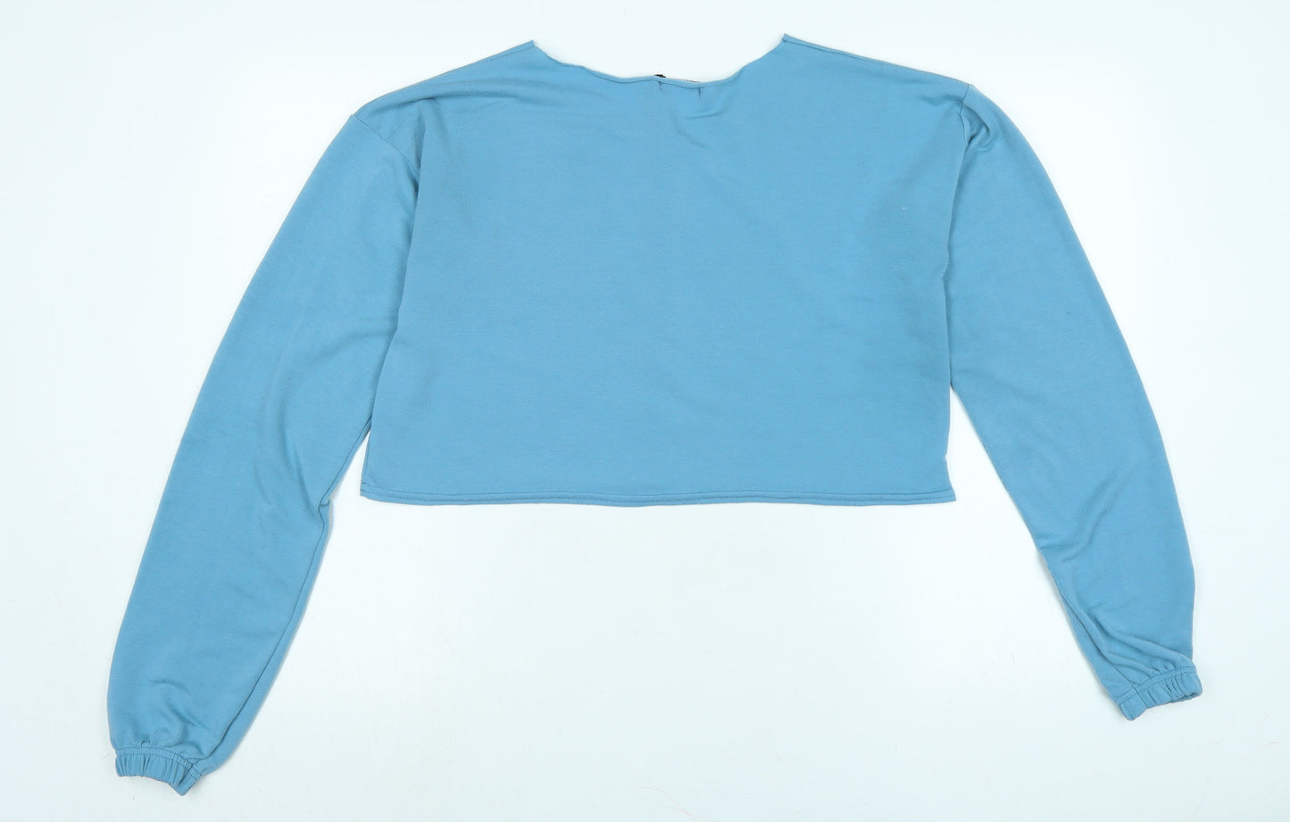 PRETTYLITTLETHING Womens Blue Polyester Cropped Blouse Size 10 Boat Neck