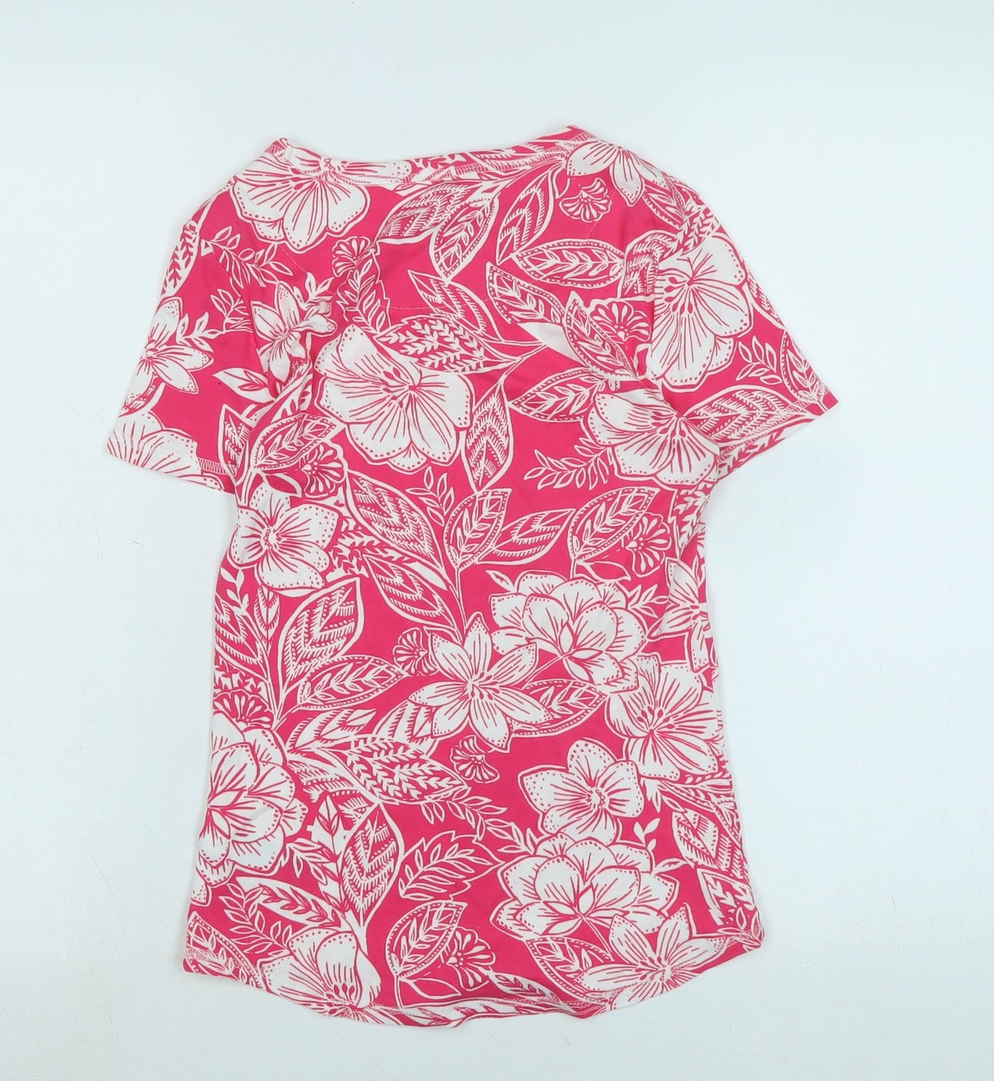 Marks and Spencer Womens Pink Cotton Basic T-Shirt Size 8 Scoop Neck