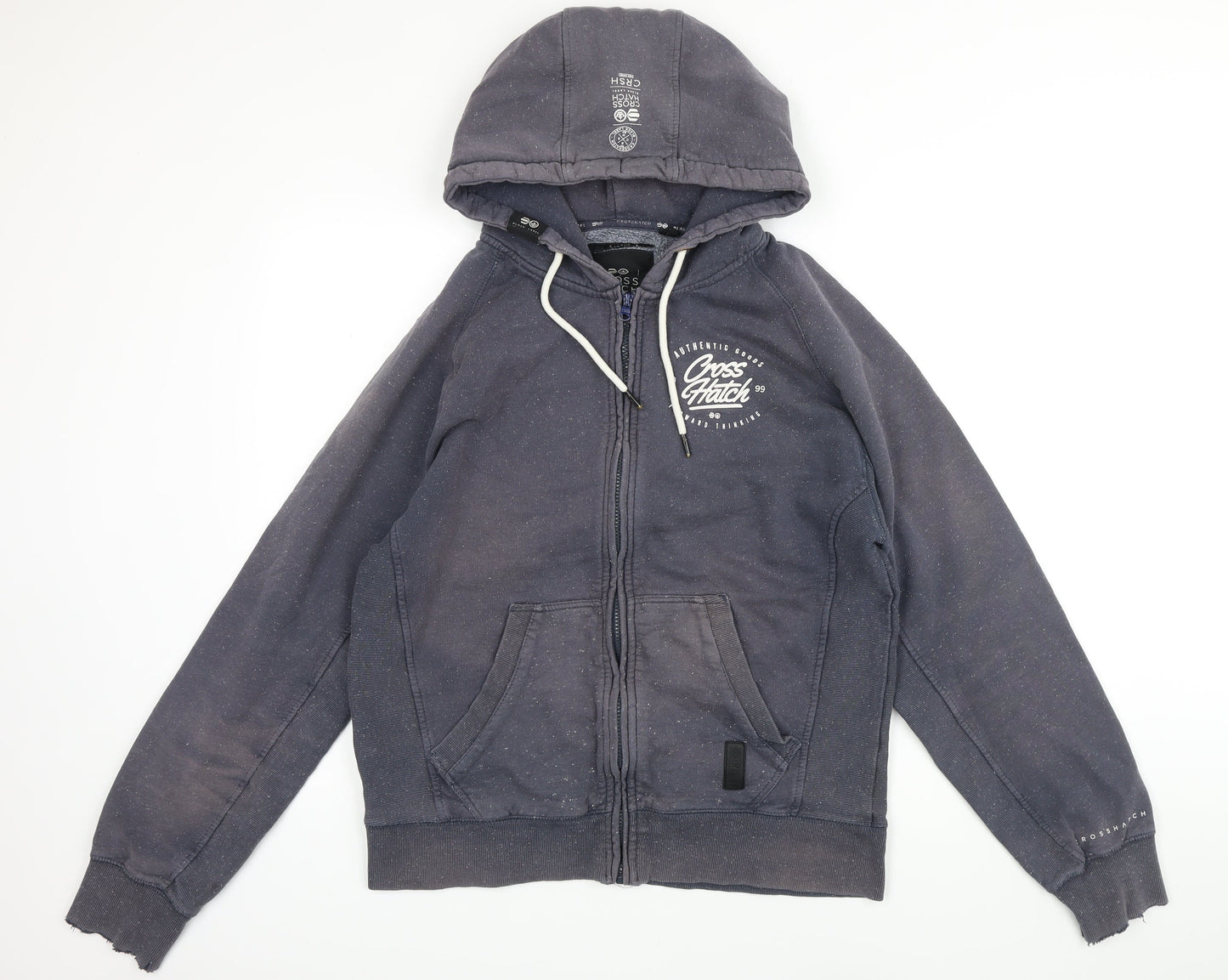 Crosshatch Mens Blue Geometric Cotton Full Zip Hoodie Size XL