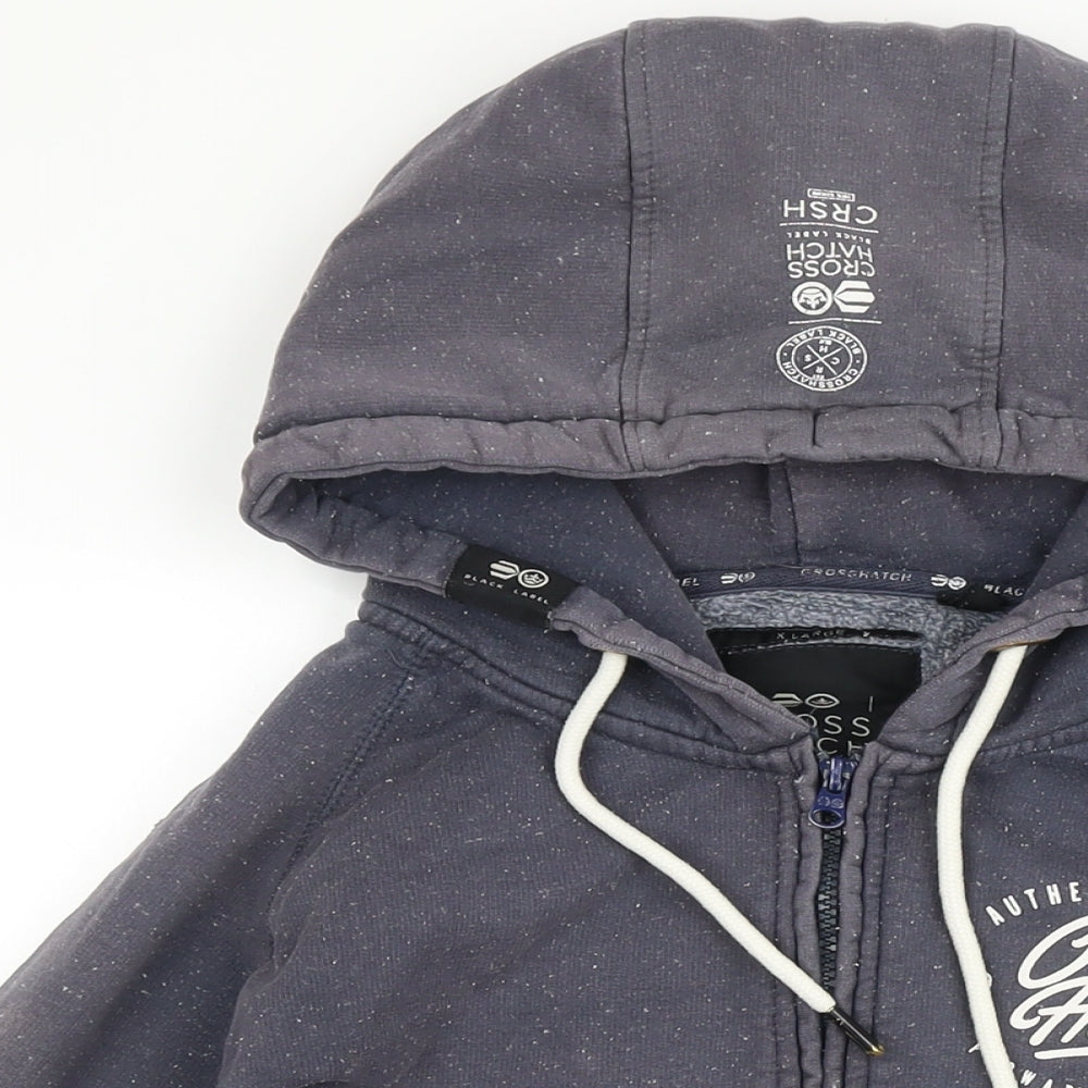 Crosshatch Mens Blue Geometric Cotton Full Zip Hoodie Size XL