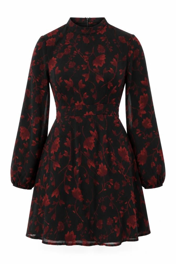 Apricot Womens Black Floral Polyester Skater Dress Size 8 Round Neck Zip