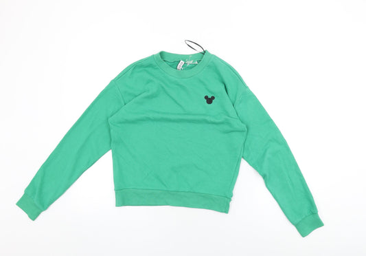 H&M Womens Green Cotton Pullover Sweatshirt Size XS Pullover - Mickey Mouse