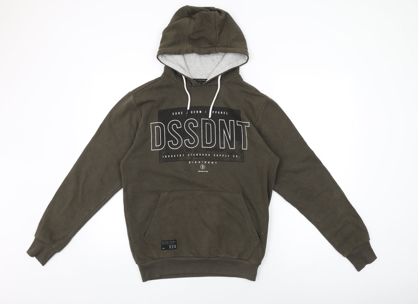 Dissident Mens Green Cotton Pullover Hoodie Size S - Dissident Logo