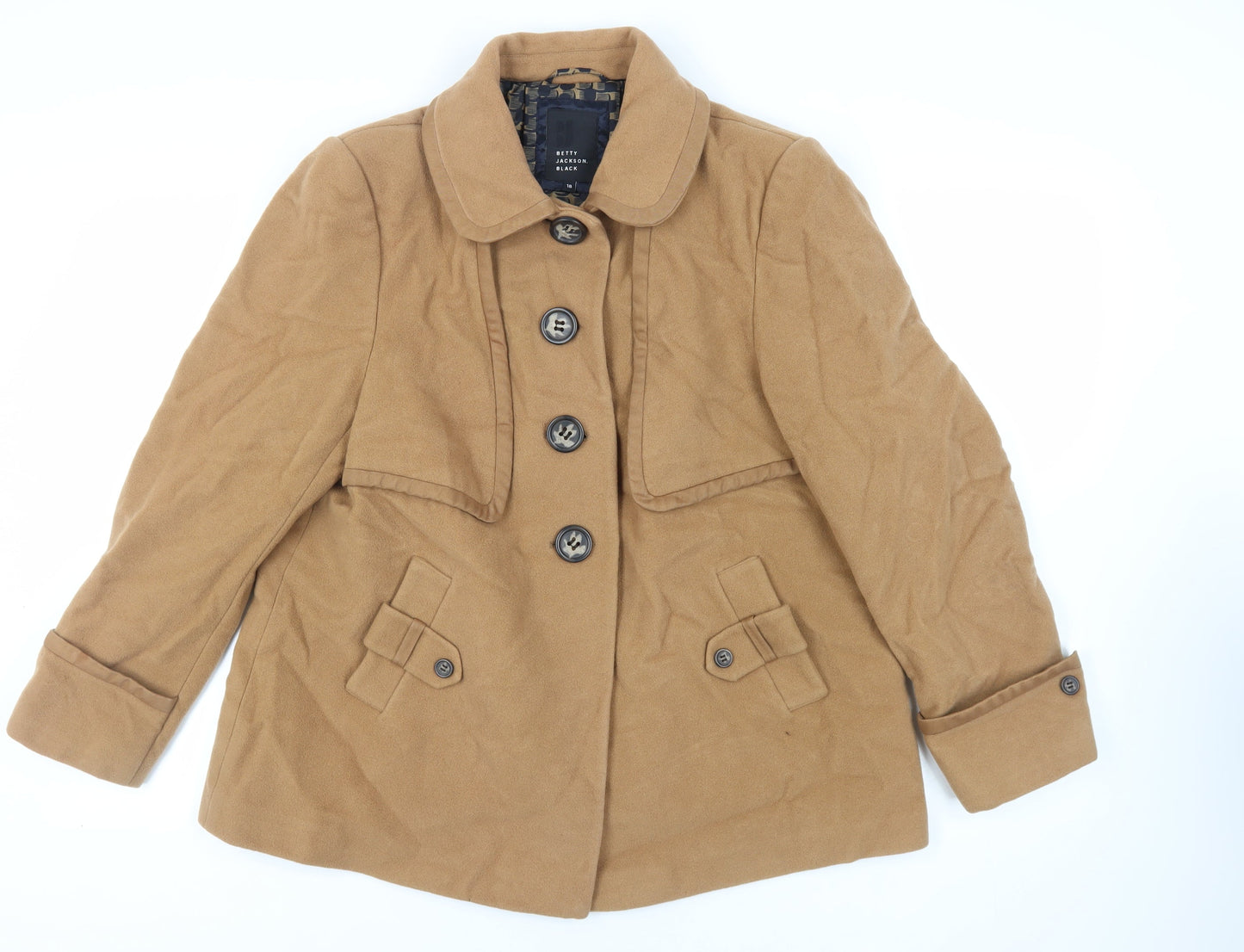 Betty Jackson Black Womens Beige Pea Coat Coat Size 18 Button