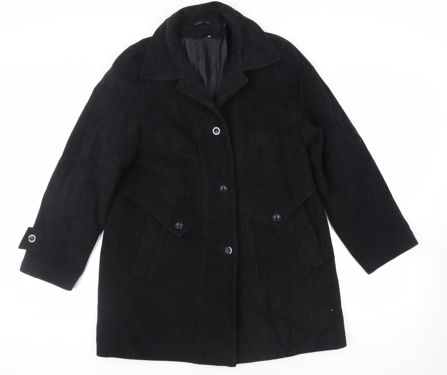 St Bernard Womens Black Overcoat Coat Size 12 Button - Vintage