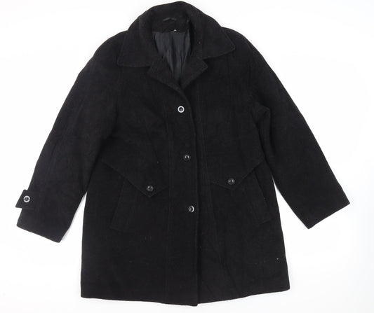 St Bernard Womens Black Overcoat Coat Size 12 Button - Vintage