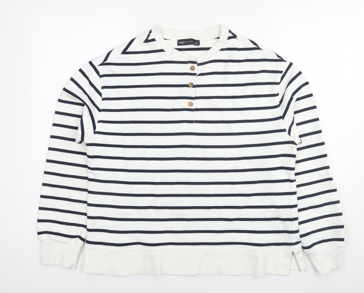Marks and Spencer Womens White Striped Cotton Pullover Sweatshirt Size M Pullover