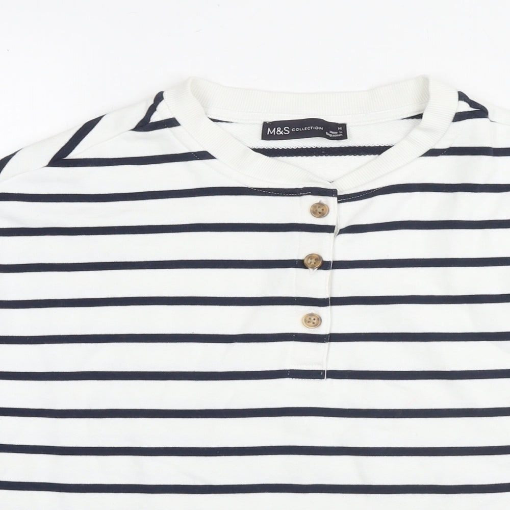 Marks and Spencer Womens White Striped Cotton Pullover Sweatshirt Size M Pullover