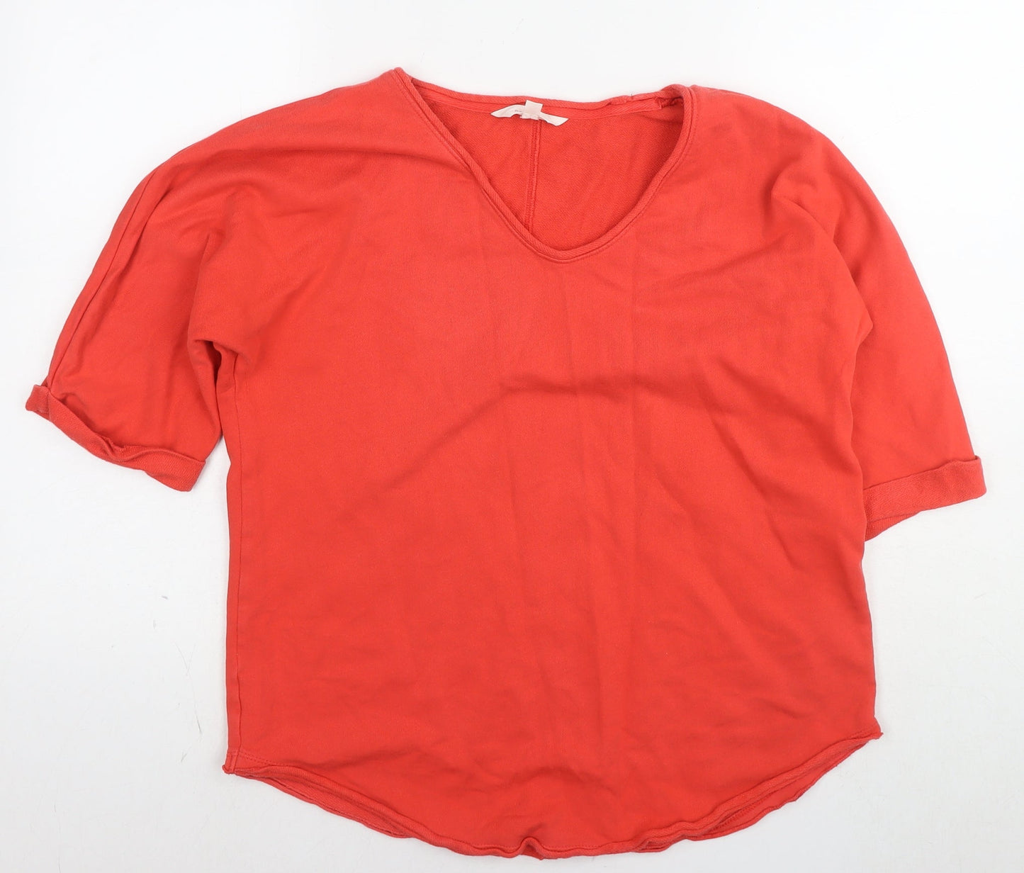 Marks and Spencer Womens Red Cotton Basic T-Shirt Size 10 V-Neck
