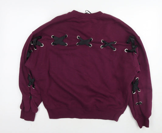 Divided by H&M Womens Purple Cotton Pullover Sweatshirt Size S Pullover - Not Average Tie detail