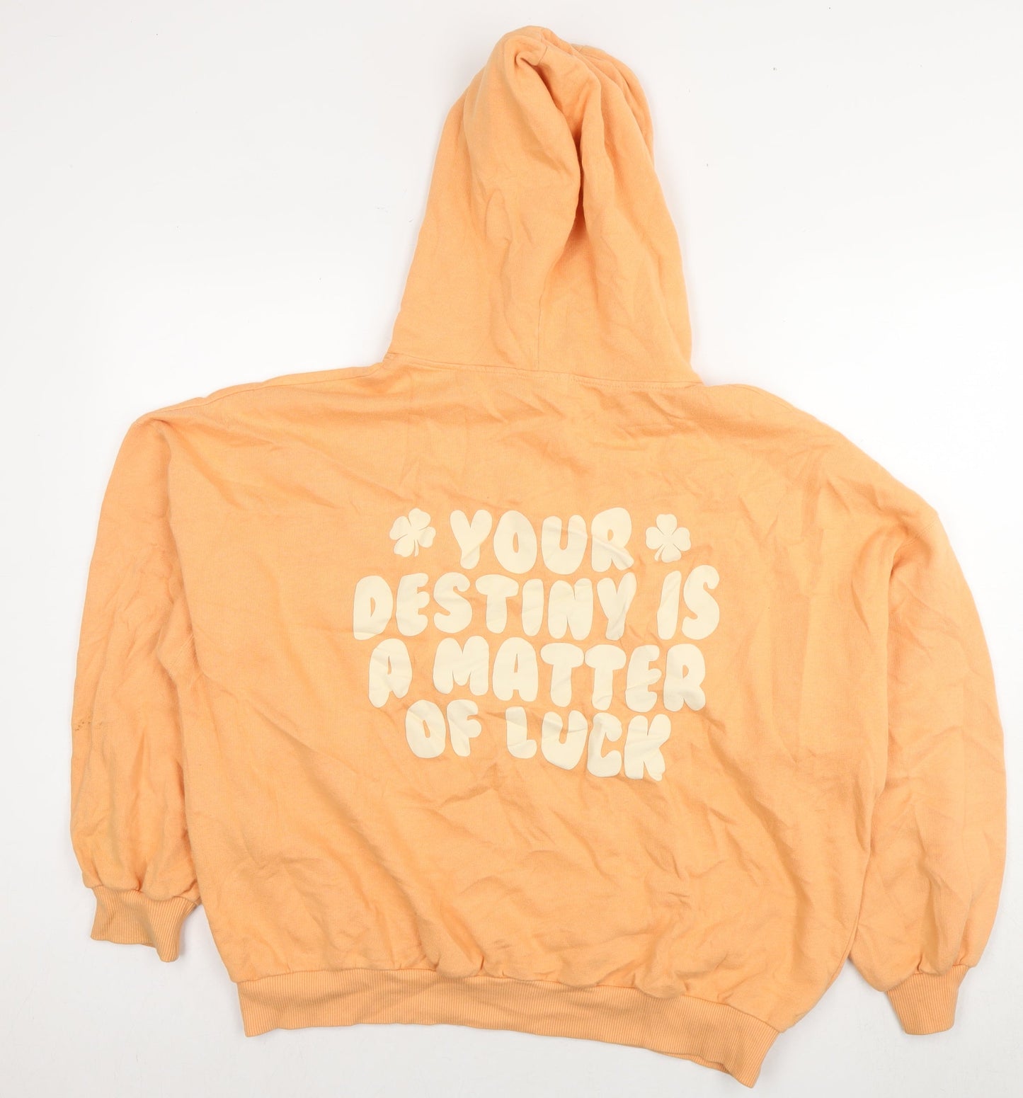 Pull&Bear Womens Orange Cotton Pullover Hoodie Size S Pullover - Believing you're lucky