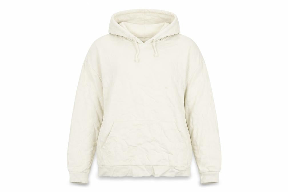 Front view of ASOS women’s ivory cotton pullover hoodie, size M, pullover