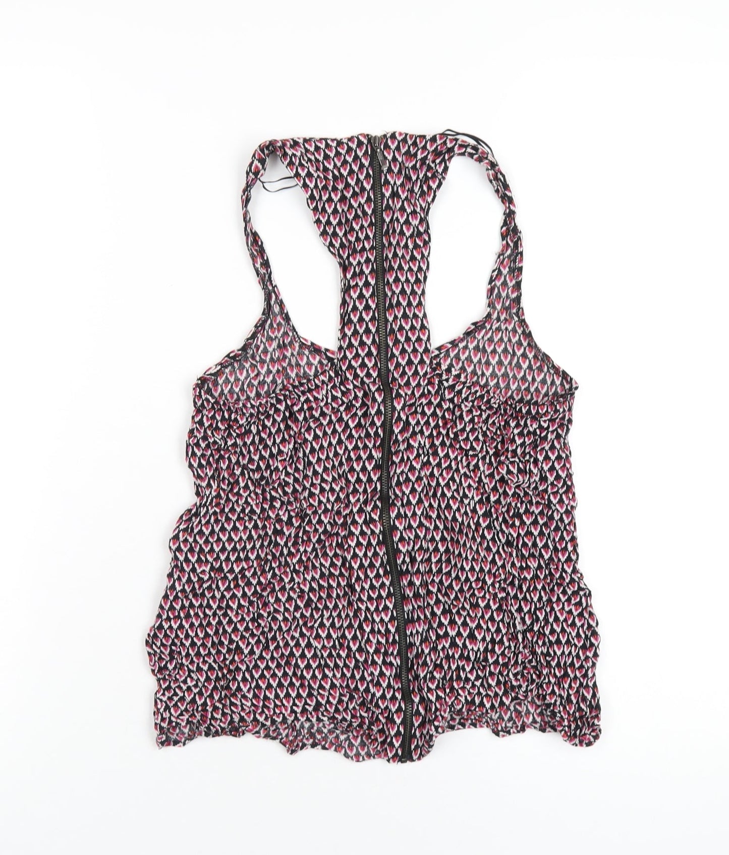 Zara Womens Multicoloured Geometric Viscose Basic Tank Size S Scoop Neck