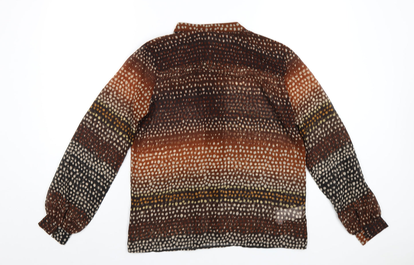 Mango Womens Brown Geometric Polyester Basic Blouse Size S Round Neck