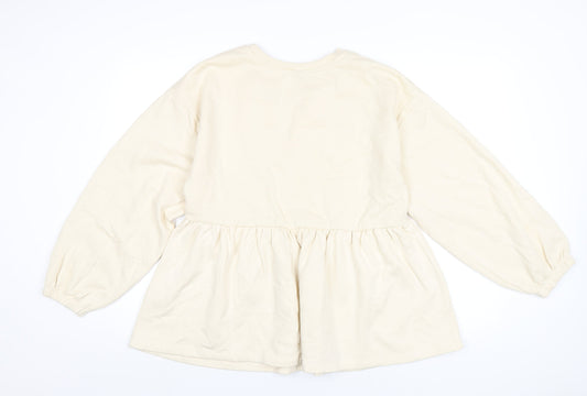 Zara Womens Ivory Cotton Pullover Sweatshirt Size M Pullover