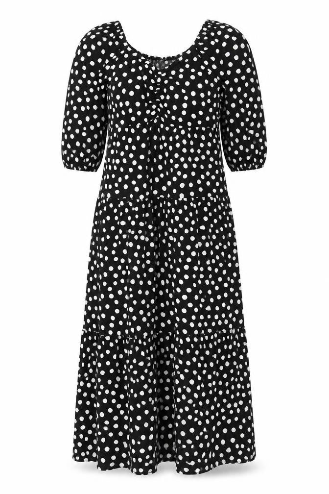 Roman Womens Black Polka Dot Viscose A-Line Size 10 Scoop Neck Pullover