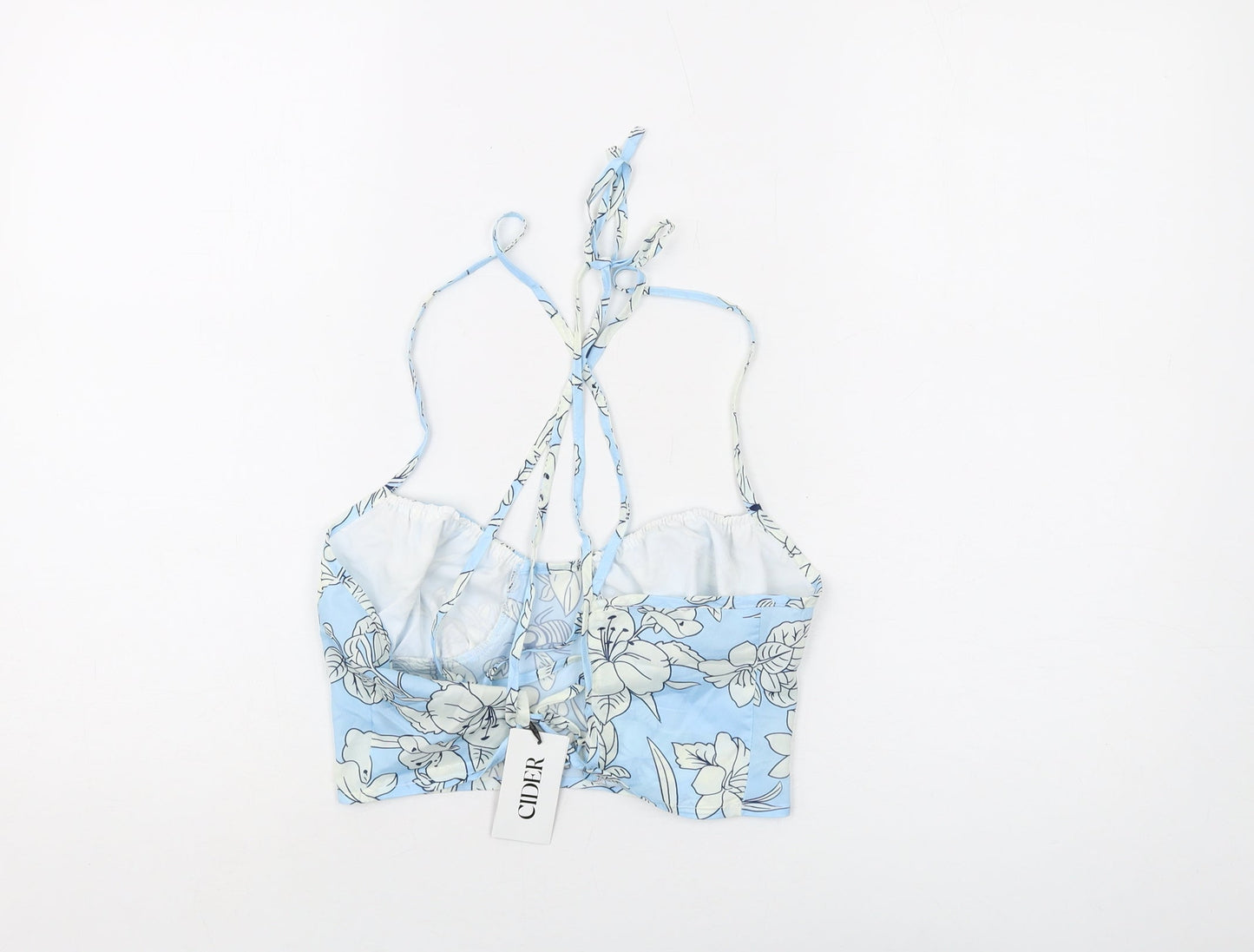Cider Womens Blue Floral Polyester Cropped Tank Size S Round Neck