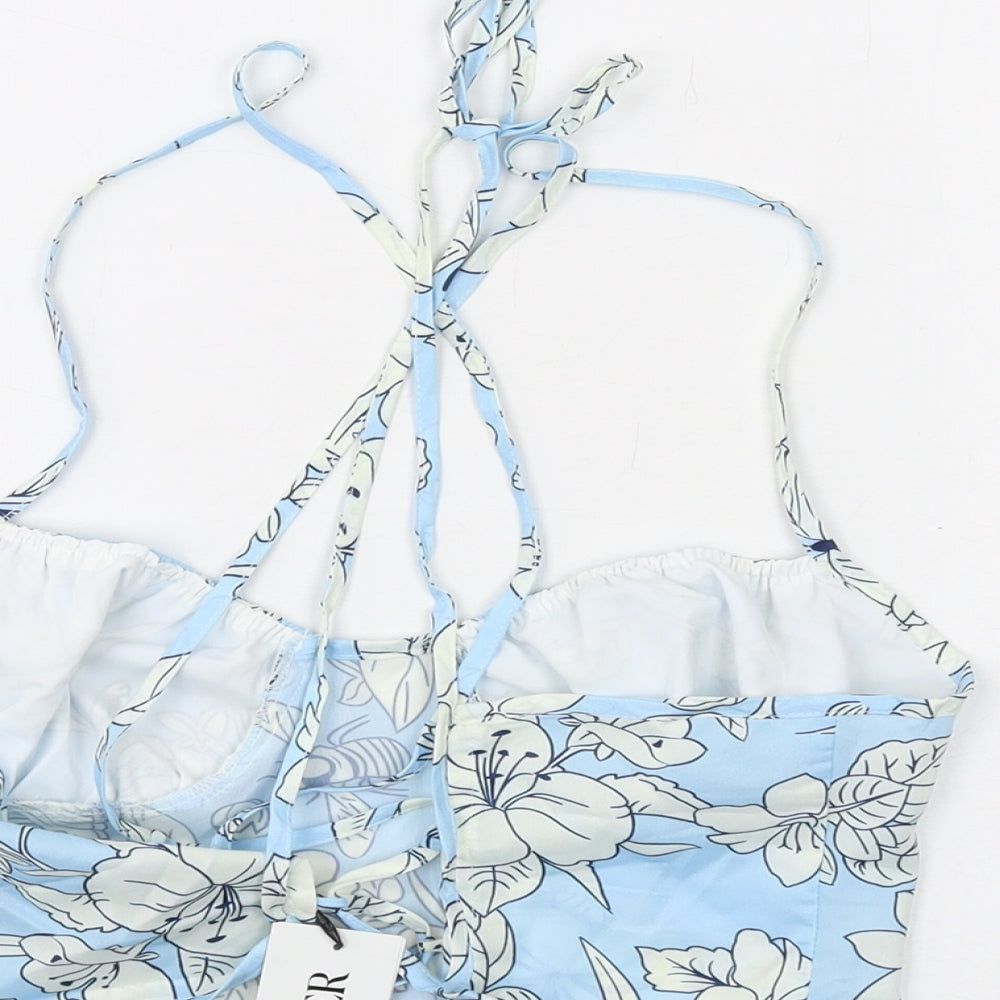 Cider Womens Blue Floral Polyester Cropped Tank Size S Round Neck