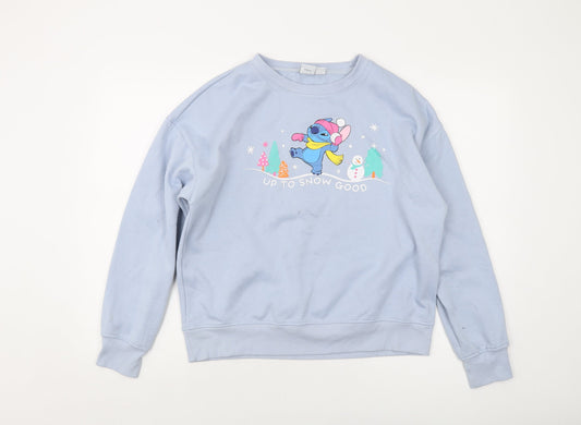 Disney Womens Blue Cotton Pullover Sweatshirt Size 10 Pullover - Stitch