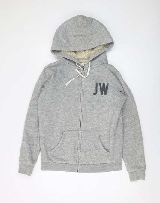 Jack Wills Womens Grey Cotton Full Zip Hoodie Size 12 Zip