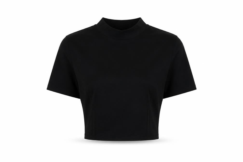 NA-KD Womens Black Polyester Cropped T-Shirt Size S Mock Neck