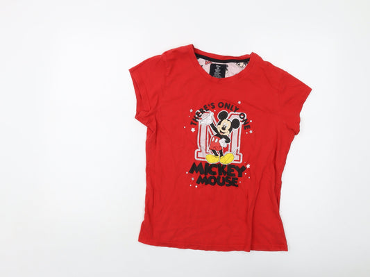 Disney Womens Red Cotton Basic T-Shirt Size M Crew Neck - Mickey Mouse