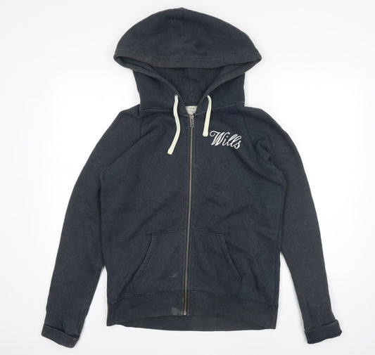 Jack Wills Womens Blue Cotton Full Zip Hoodie Size 14 Zip