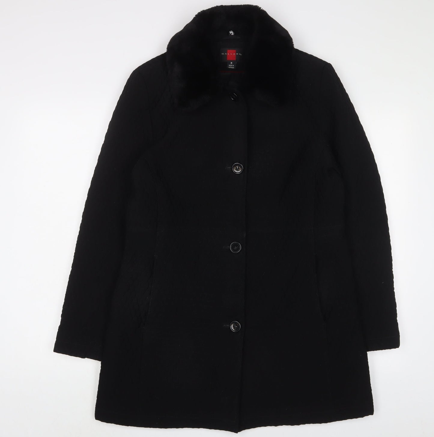 Gallery Womens Black Overcoat Coat Size M Button