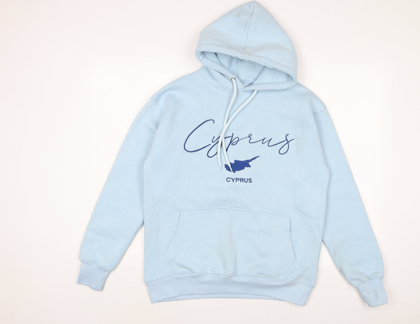 Cyprus Womens Blue Cotton Pullover Hoodie Size S Pullover - Embroidered