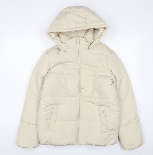 Marks and Spencer Womens Beige Quilted Coat Size 10 Zip