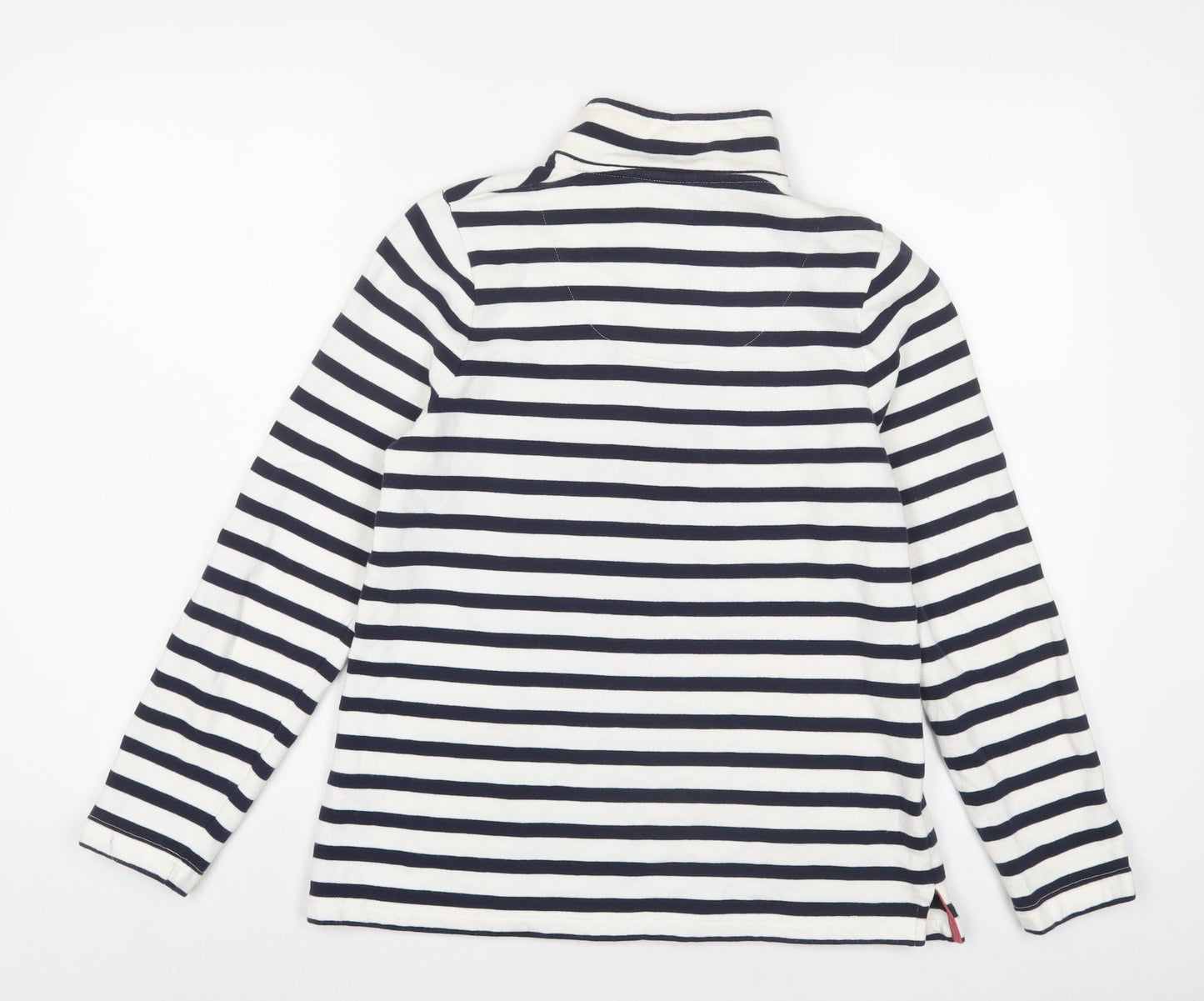 DASH Womens White Striped Cotton Pullover Sweatshirt Size 10 Button